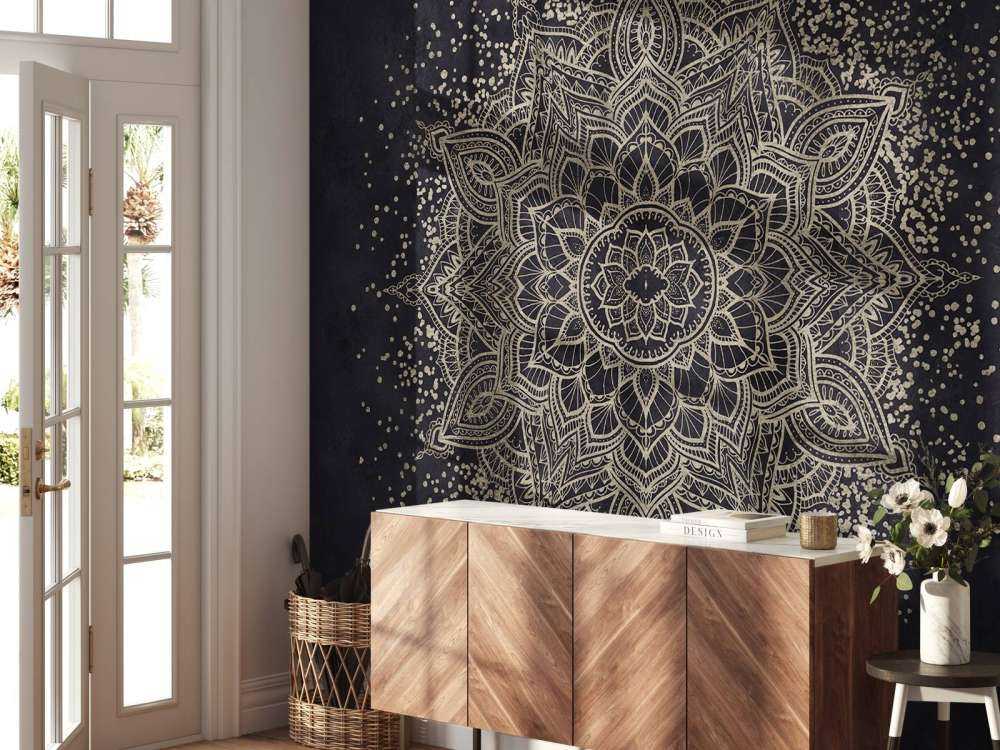 Golden Sparkling Mandala - mörk marinblå