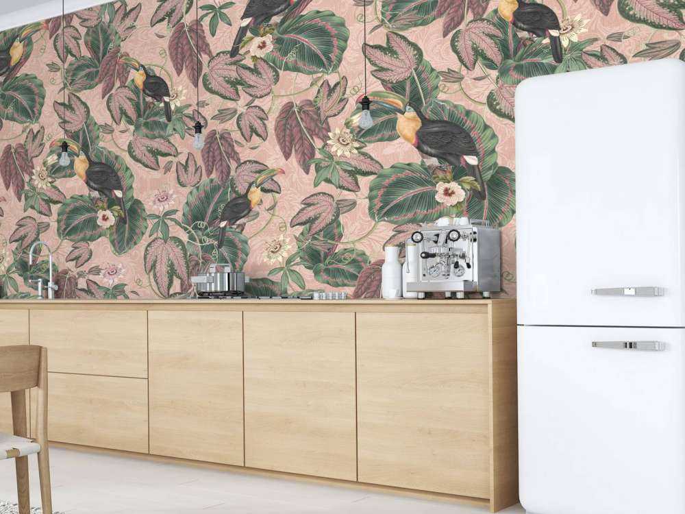 Tropiska djungelns fåglar och tukaner - rosa