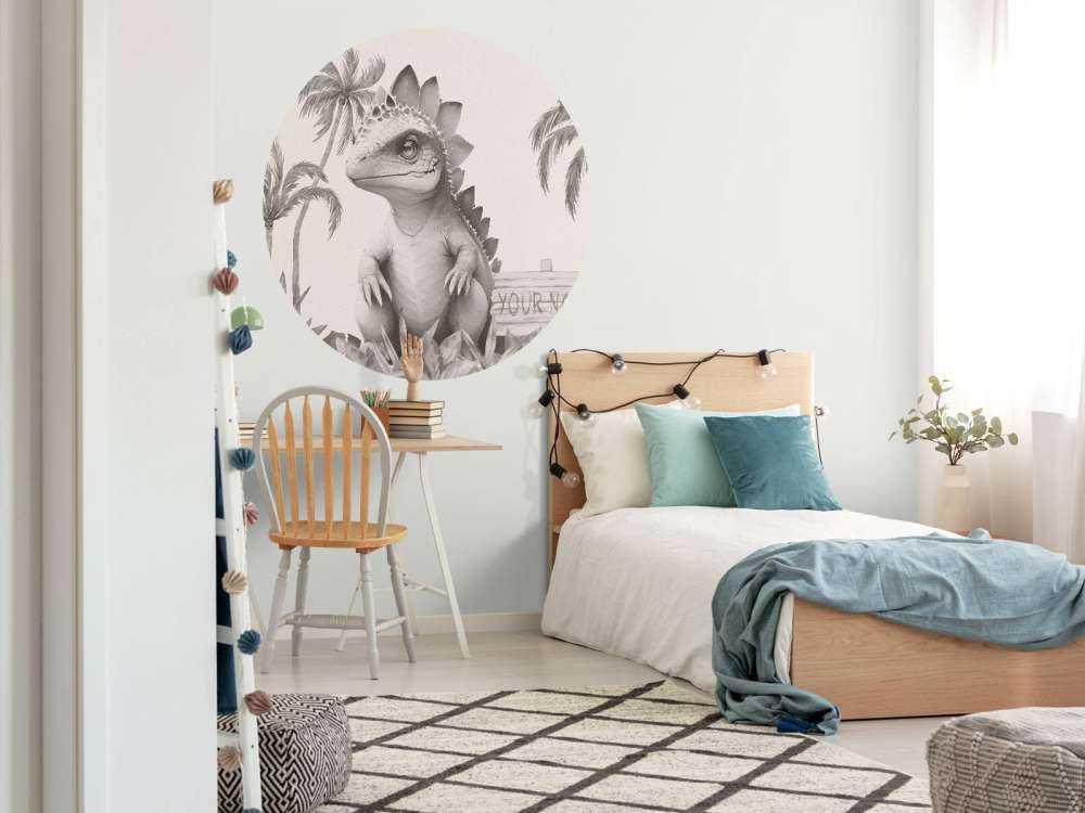 Baby stegosaurus i den beige djungeln