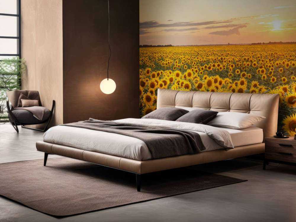 Solsikke felt med solnedgang