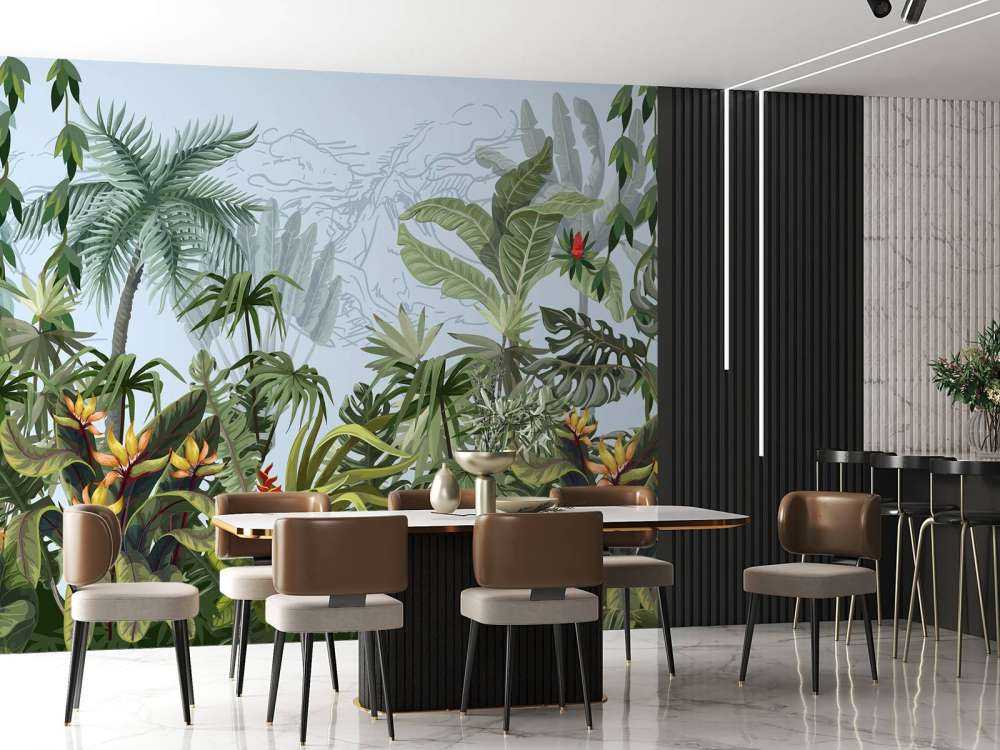 Jungletræer og blomster