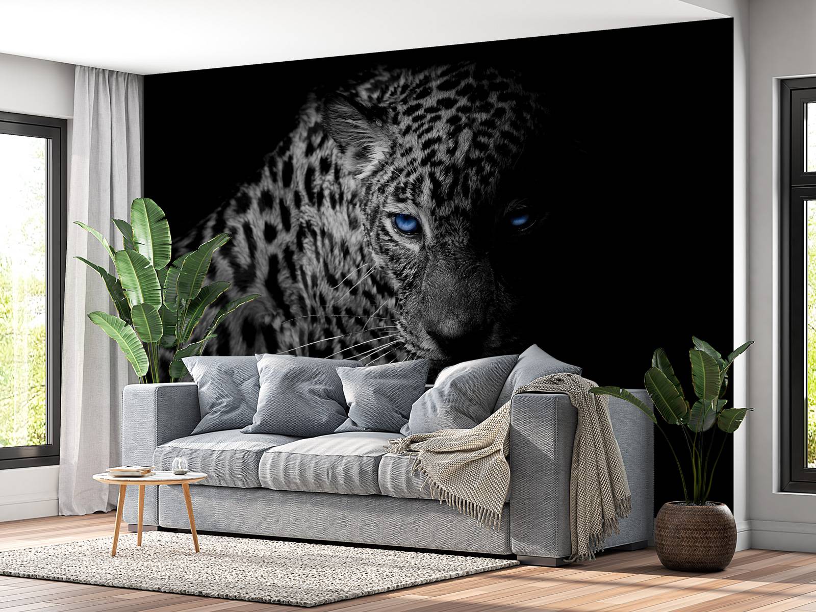 Leopard på sort tapet