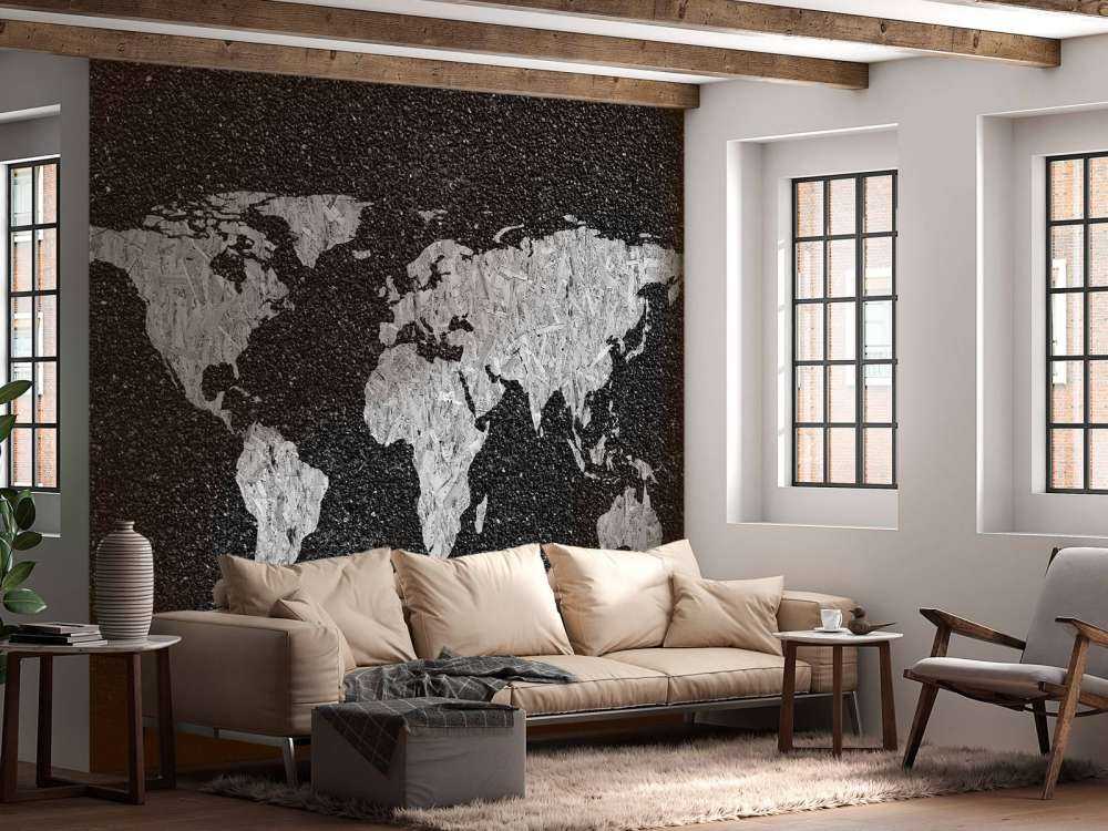 Hvidt verdenskort på sort baggrund