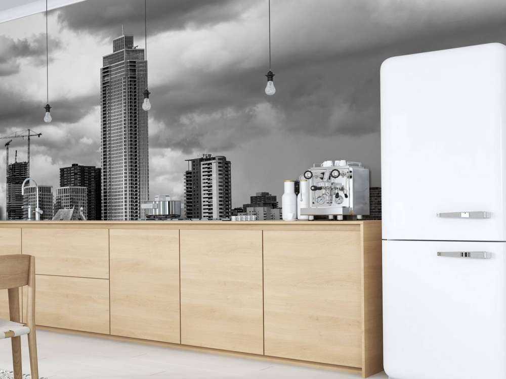 Skyline Rotterdam (Westerkade) fra Katendrecht (sort og hvid)