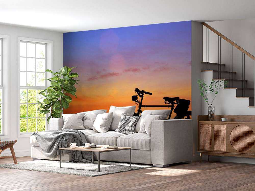 Vintagecykel ved solnedgang