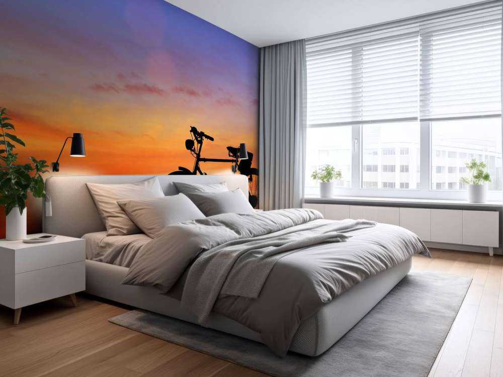 Vintagecykel ved solnedgang