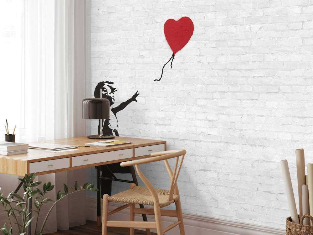 Banksy - Balloon girl, white bricks