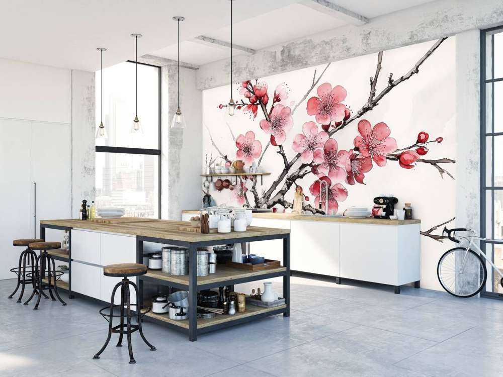 Blæktegning af kirsebærblomster grene #6