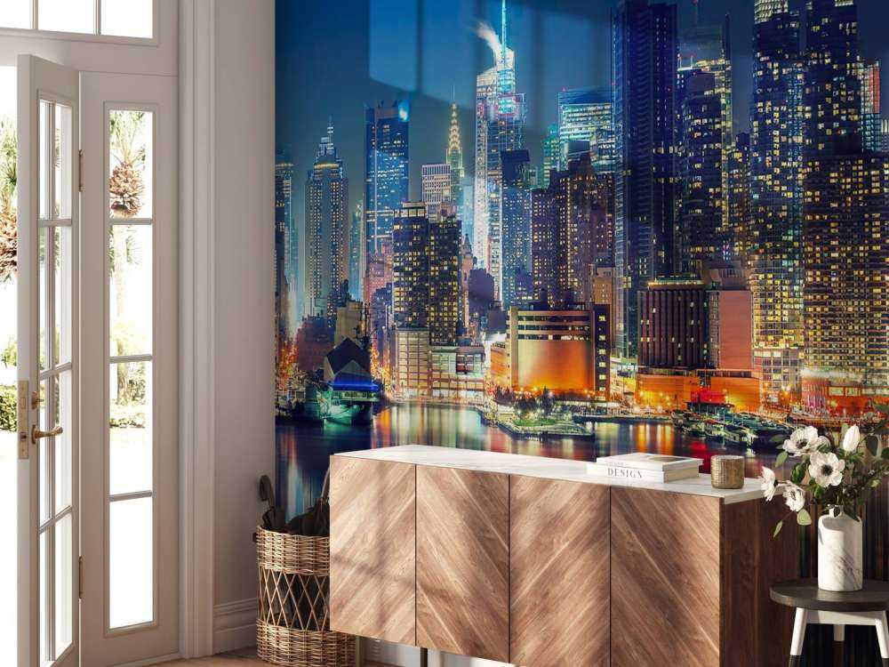 Fototapet New York skyline om natten