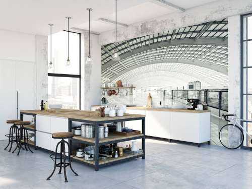 Moderne hall med avrunding
