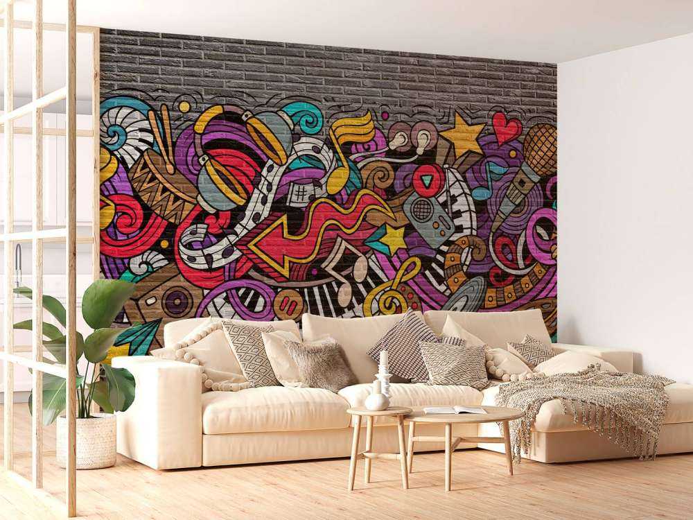 Musikkgrafitti på murstein