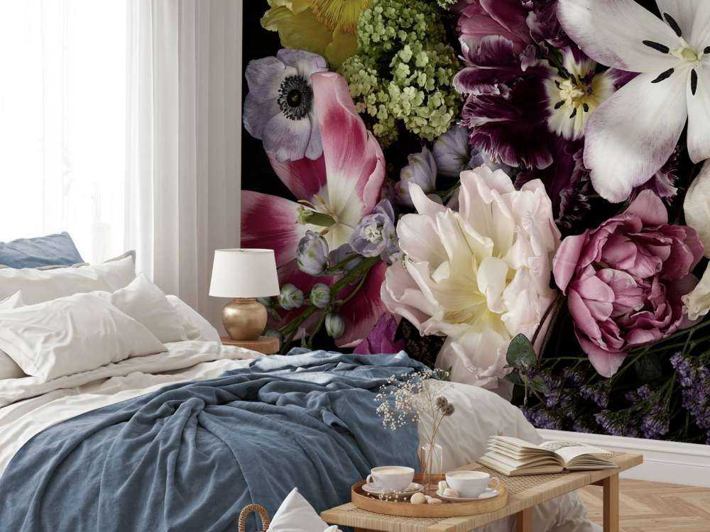 Fargerike blomster mørk