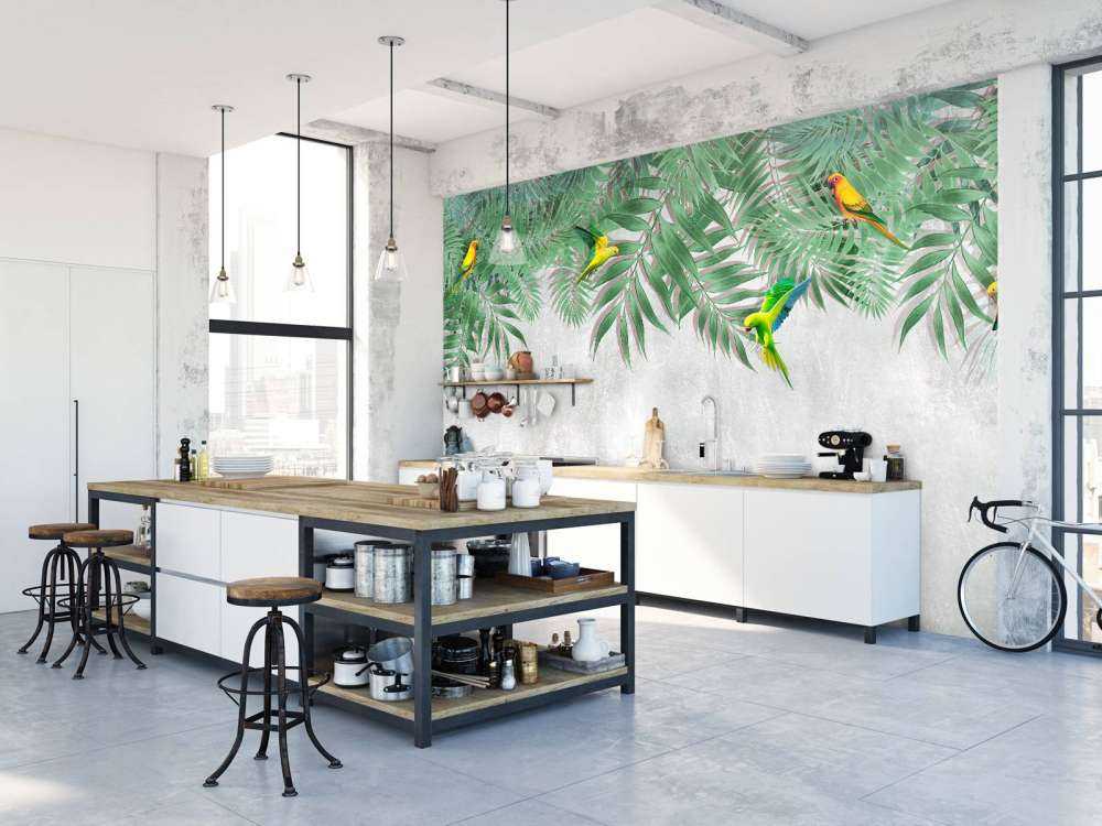 Tropiske blader og parakitter