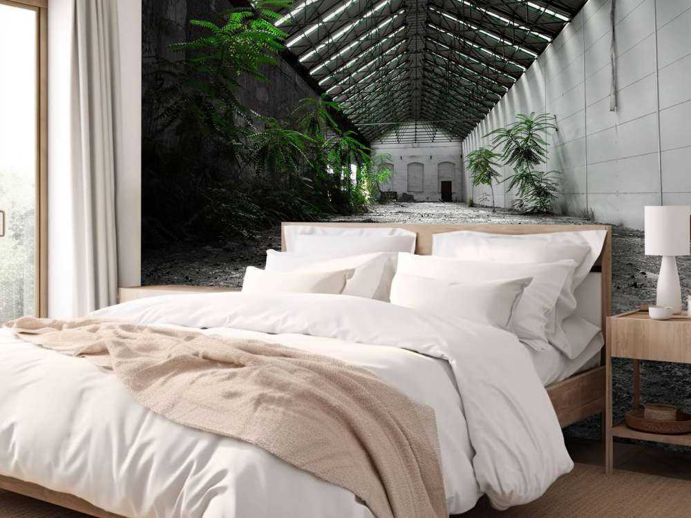 Industrihall med planter