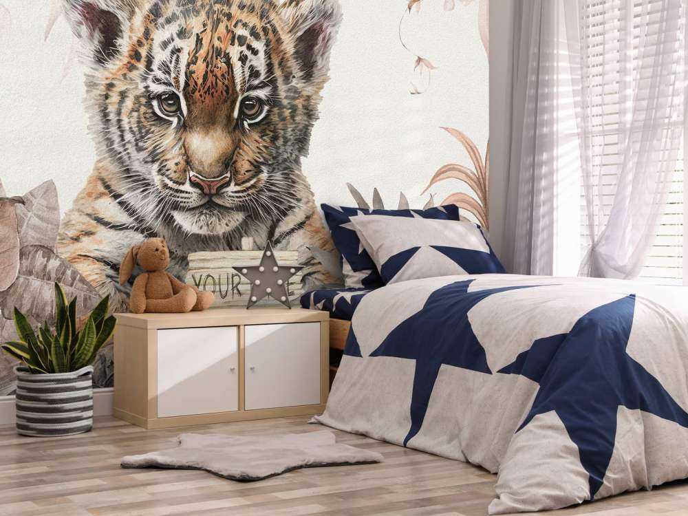 Søt tiger med planter taupe