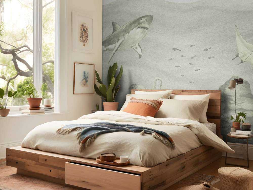 Undervannsverden med haier i grønt