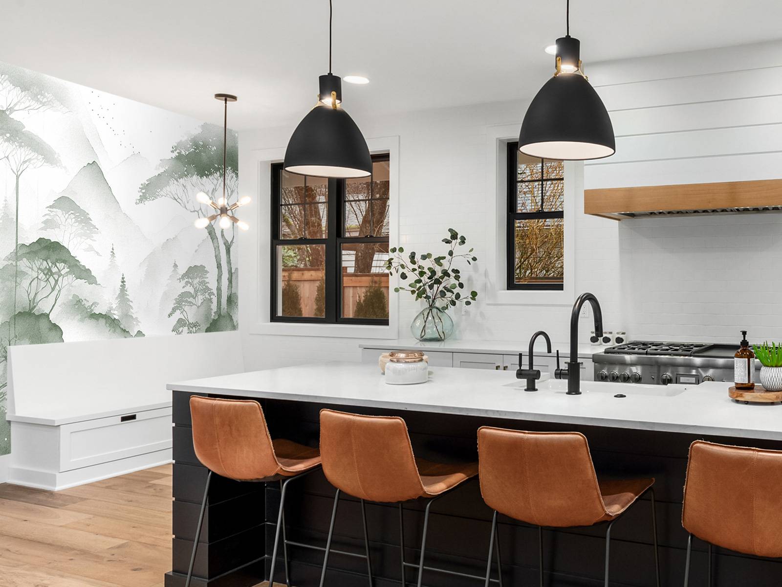 Fototapet - Fjellsjø i Tåkete Blekk, grønn - Tapet.com, image size:1600x1200