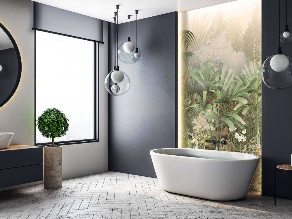 Morgon i den tropiska trädgården grön