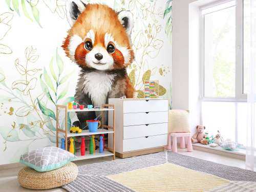 Söt röd panda och blad