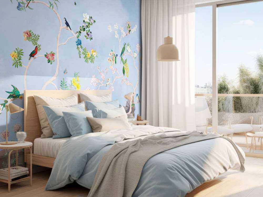 Fåglar i trädgården Blå panorama