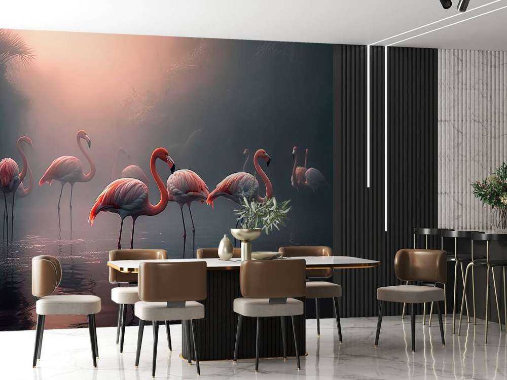 Dimmig Gryning Flamingos