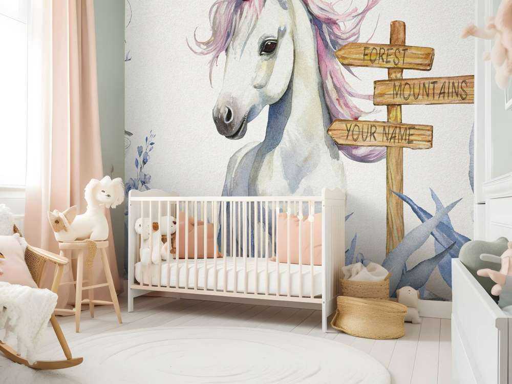 Baby enhörning med växter blå