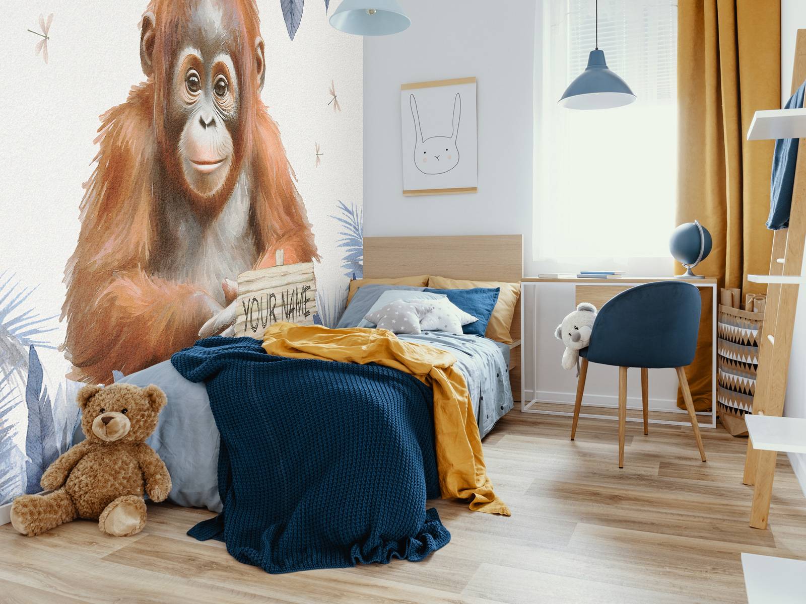 Ung orangutang i djungeln blå
