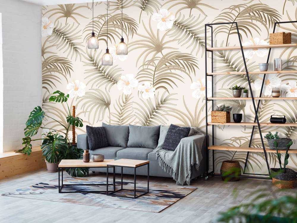 Palmblad och blommor