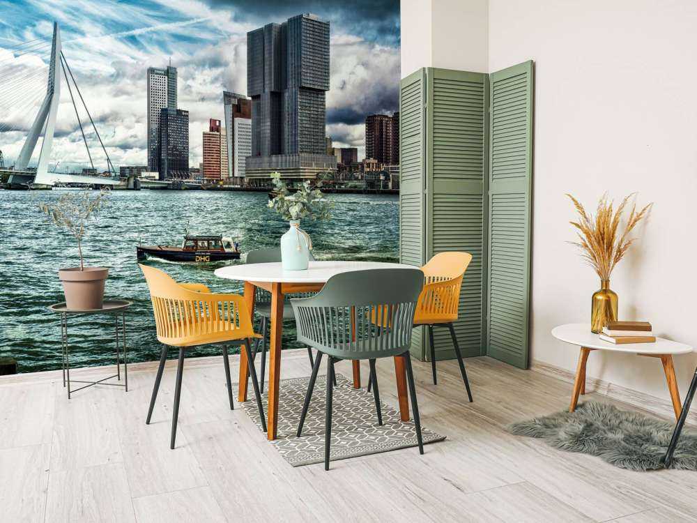 Skyline' Rotterdam med utsikt över Kop van Zuid i färg 