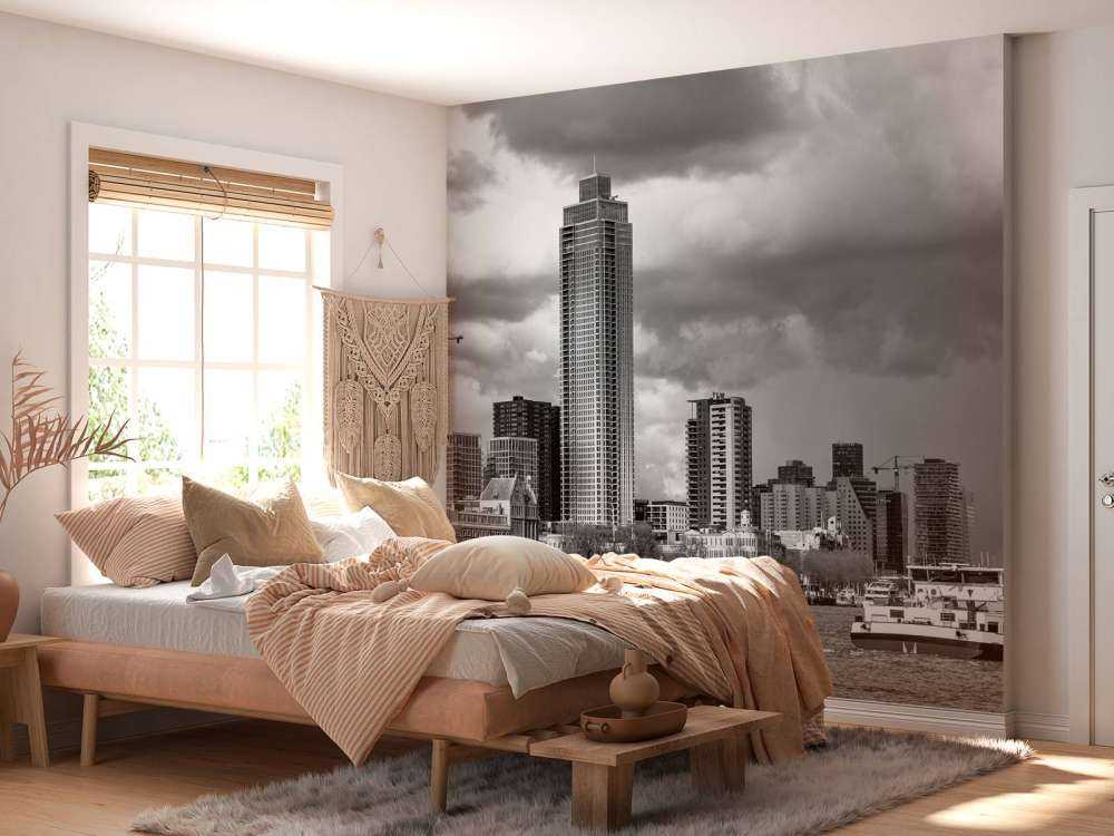 Skyline Rotterdam (Westerkade) från Katendrecht (svartvitt) 