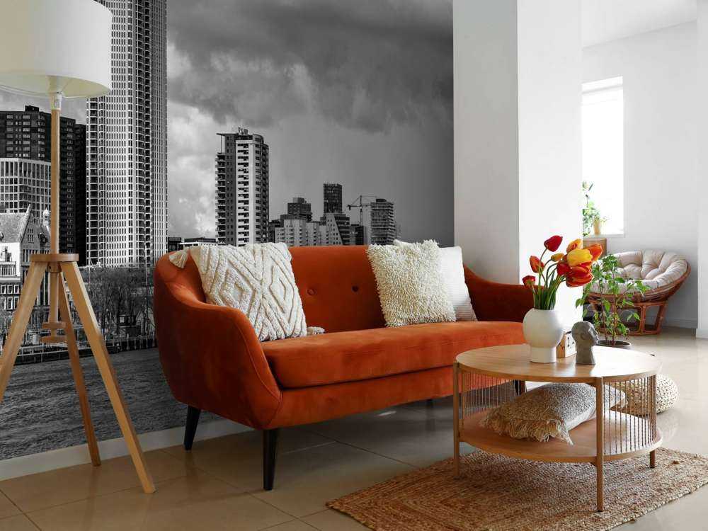 Skyline Rotterdam (Westerkade) från Katendrecht (svartvitt) 