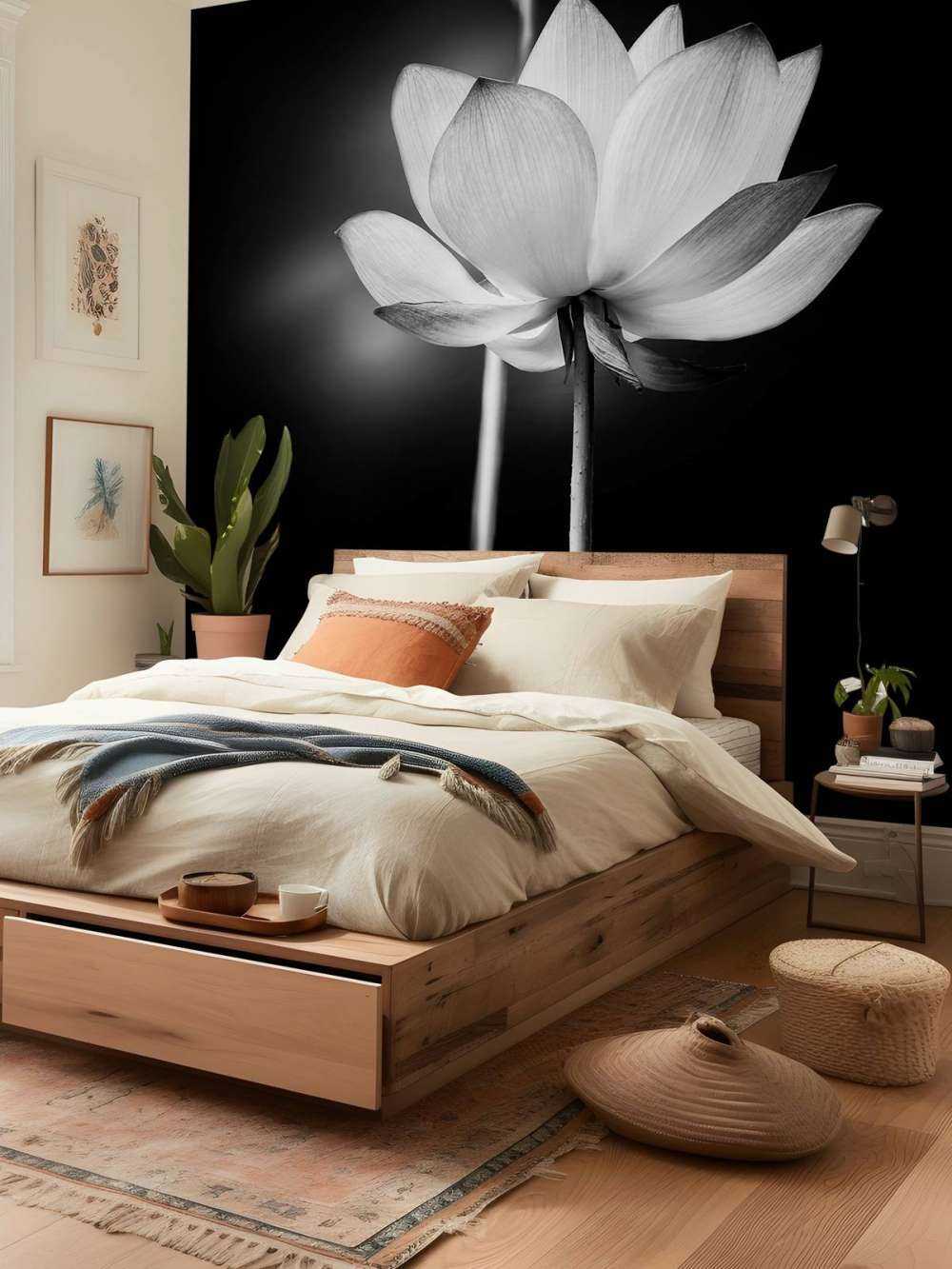 Lotus blommar svartvitt