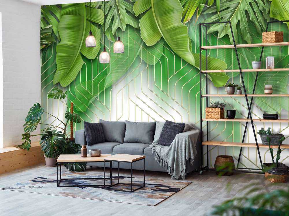 Gyllene linjer med gröna blad