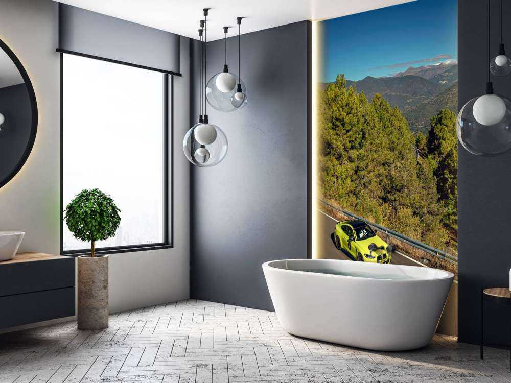 Limegrøn BMW på bjergvej