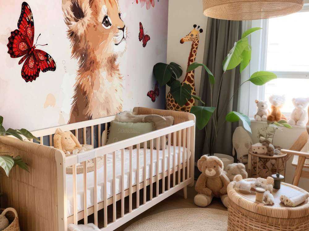 Drømmende løveunge og sommerfugle