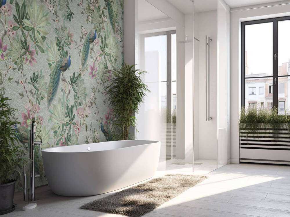 Vintage påfugle i haven - mintgrøn