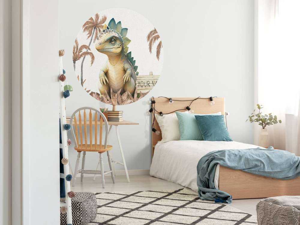 Baby stegosaurus i den taupefarvede junglen