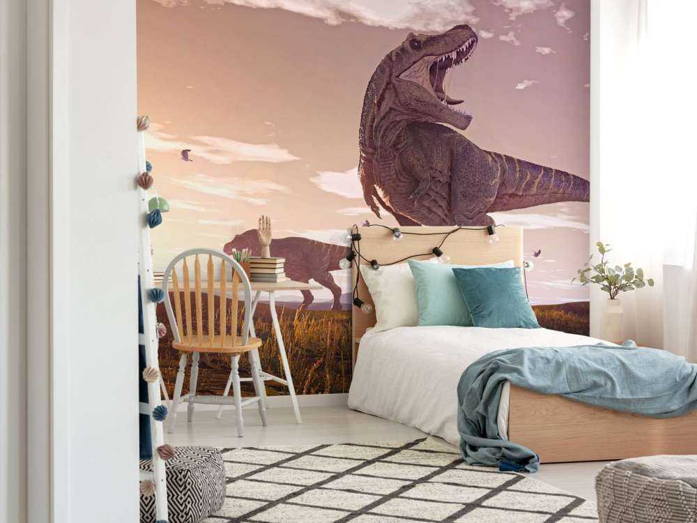 To tyrannosaurer på en mark