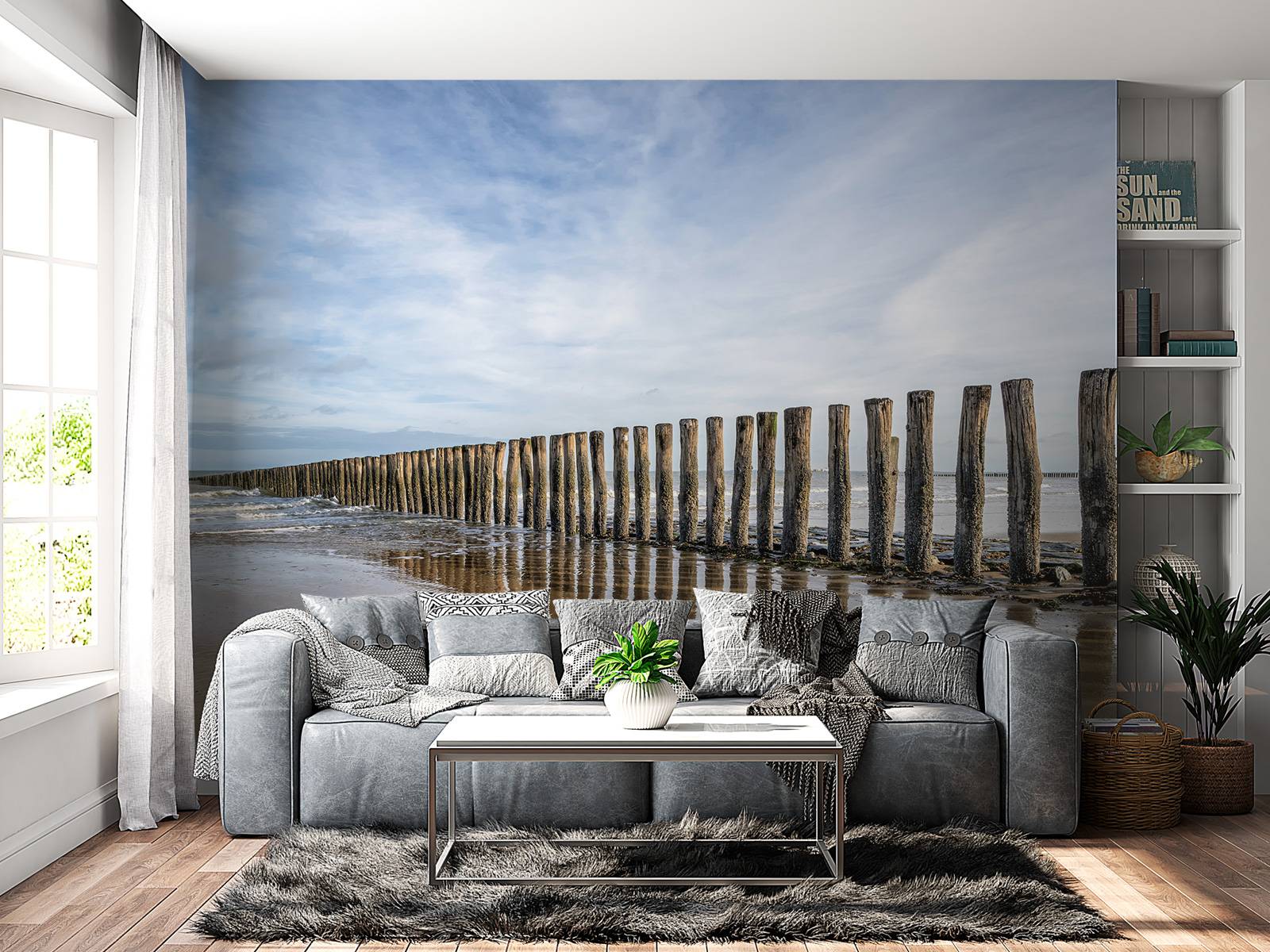 Træ bølgebryder på kysten nær Cadzand-Bad - NL