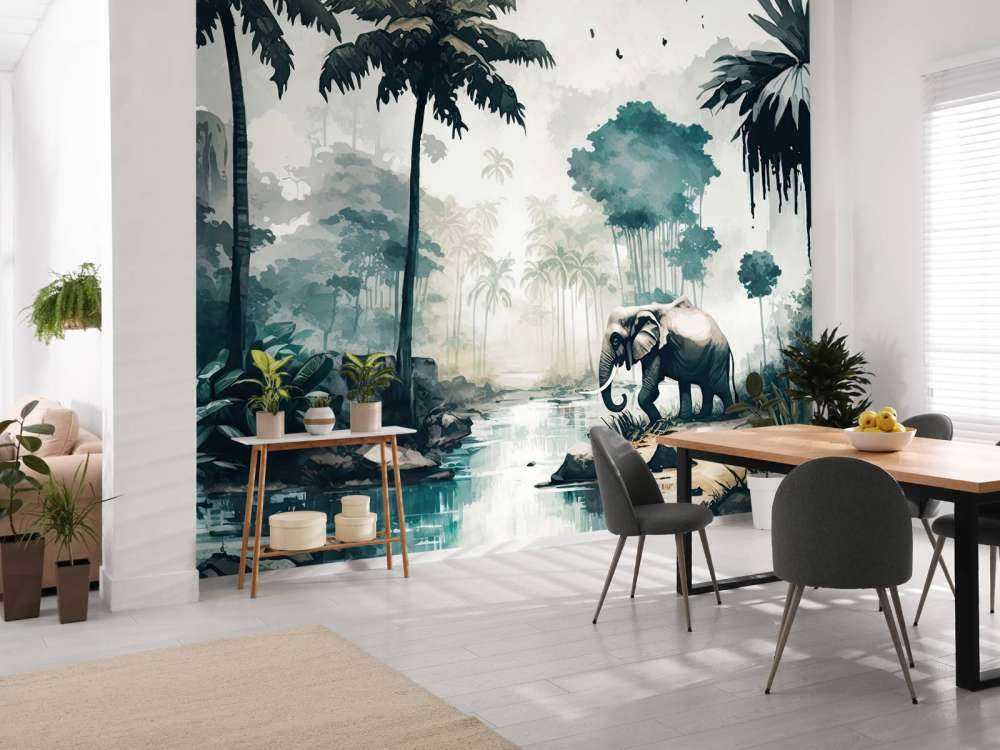 Tropisk jungle i akvarel