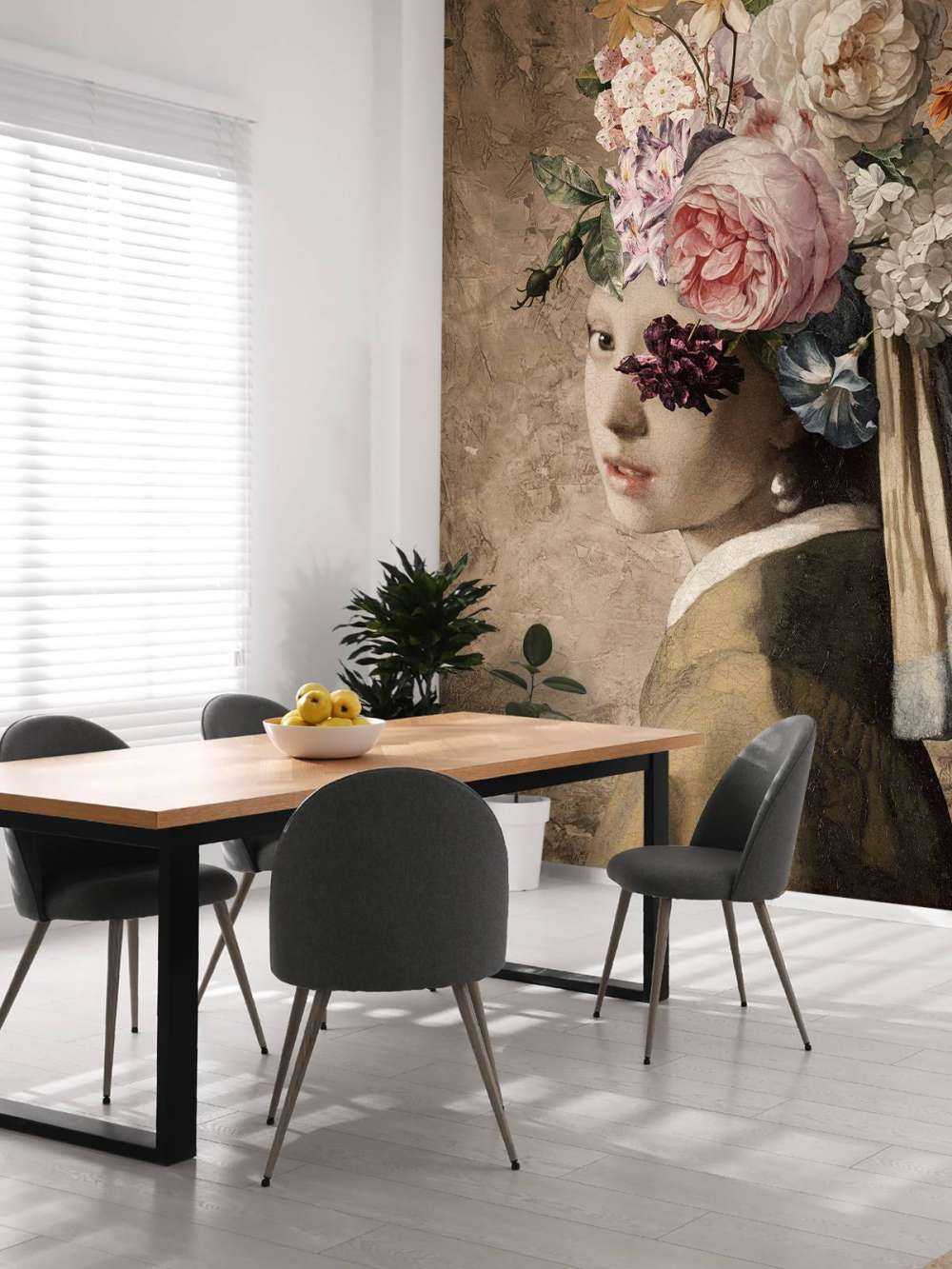 Pige med perleørering - blomsterdesign