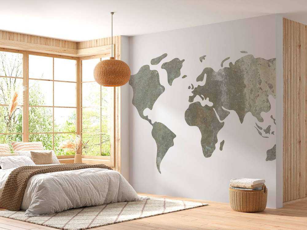 Grønt verdenskort med metalstruktur