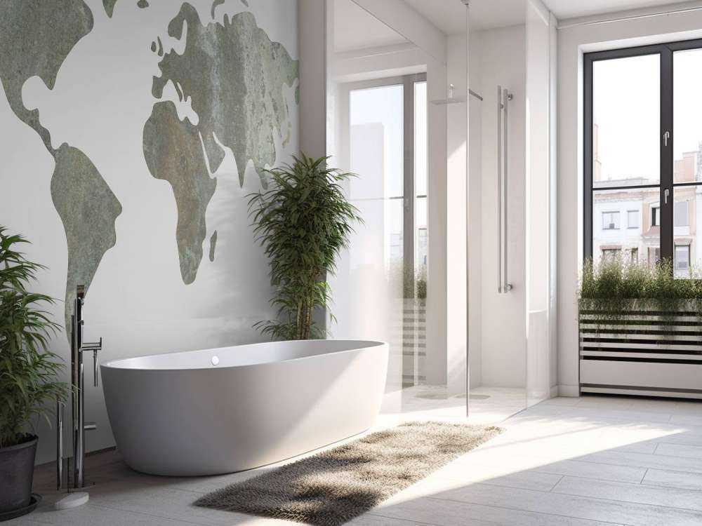 Grønt verdenskort med metalstruktur