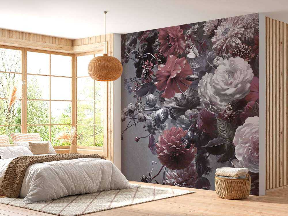 Stort bukett med røde valmuer