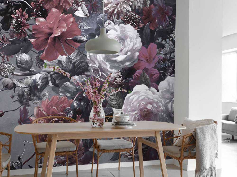 Stort bukett med røde valmuer