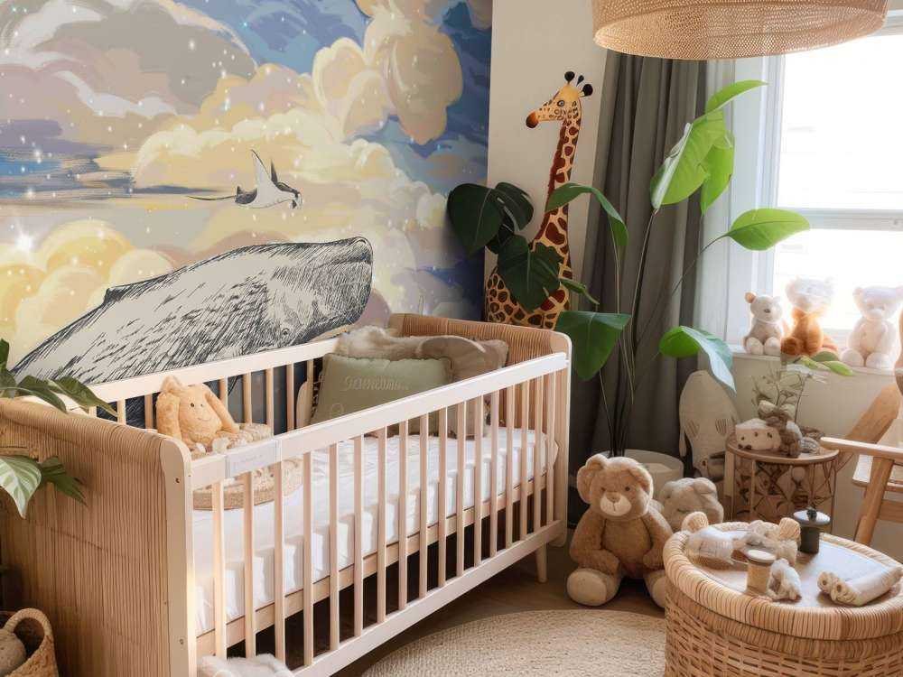 Hval svømmer gjennom skyene