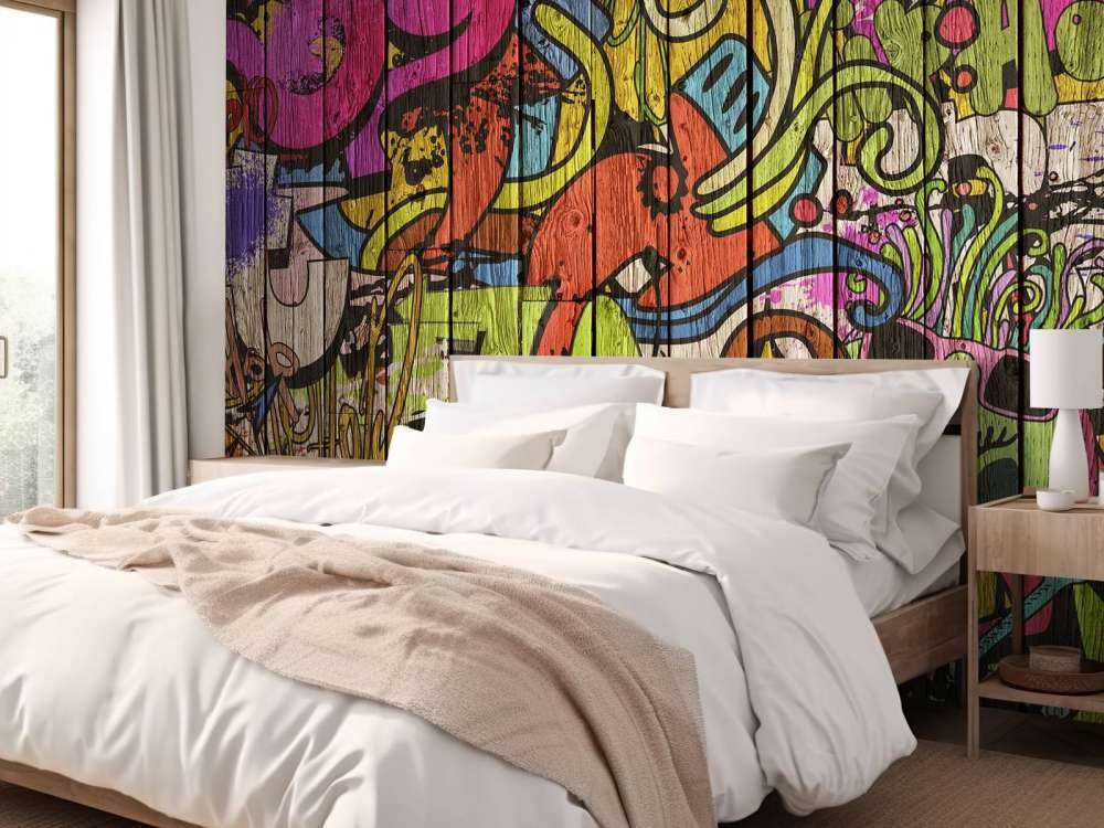 Gategrafitti på gammelt tre