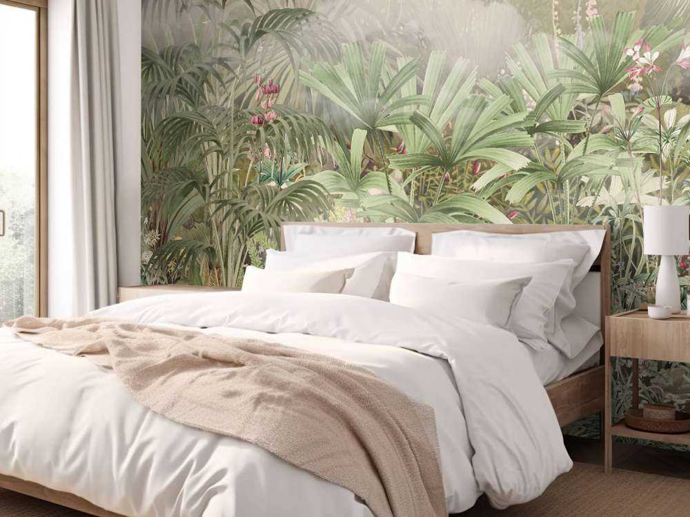 Morgon i den tropiska trädgården grön