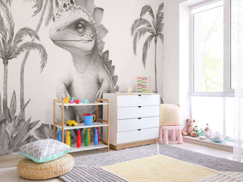 Baby stegosaurus i den beige djungeln