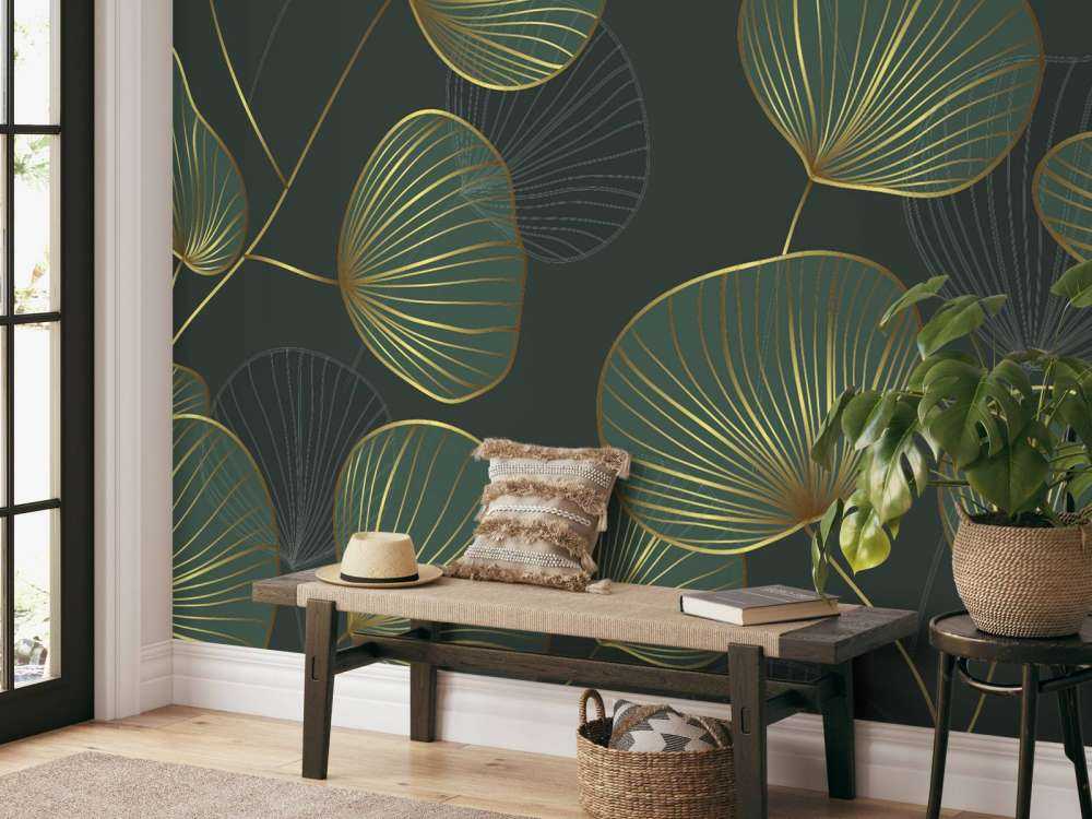 Dekorativa blad med guld